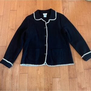 TALBOTS 100% Wool Button Front Sweater Black Large